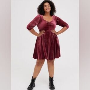 Torrid Burgundy Velvet Skater Dress